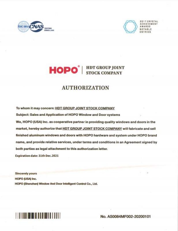 Chứng chỉ HDT là đối tác với tập đoàn HOPO